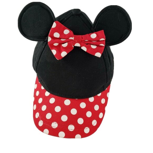 Disney Minnie Mouse Kids Baseball Cap With Ears & Bow Polka Dots Black Red - Picture 2 of 9